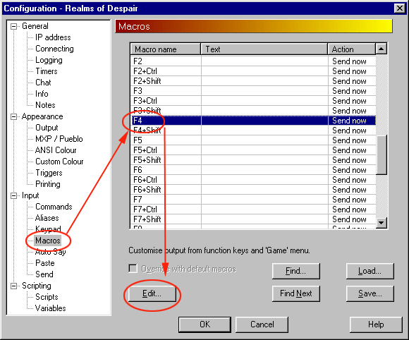 Macro configuration