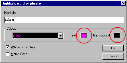 Highlight word dialog