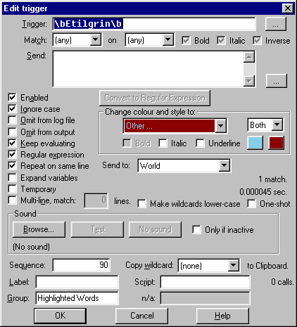 Highlight word trigger